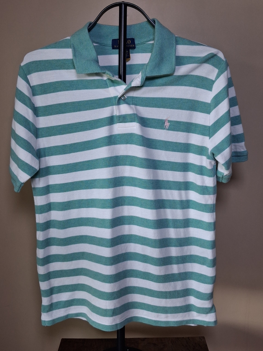 Polo Ralph Lauren Big Boys Polo Shirt GREEN/WHITE STRIPE; Size L (14/16)
